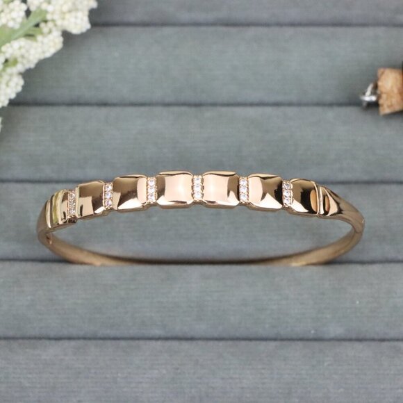 Elegant Rose Gold Bangle with Geometric Link Detailing, XPBL0583 - Picture 10 of 12